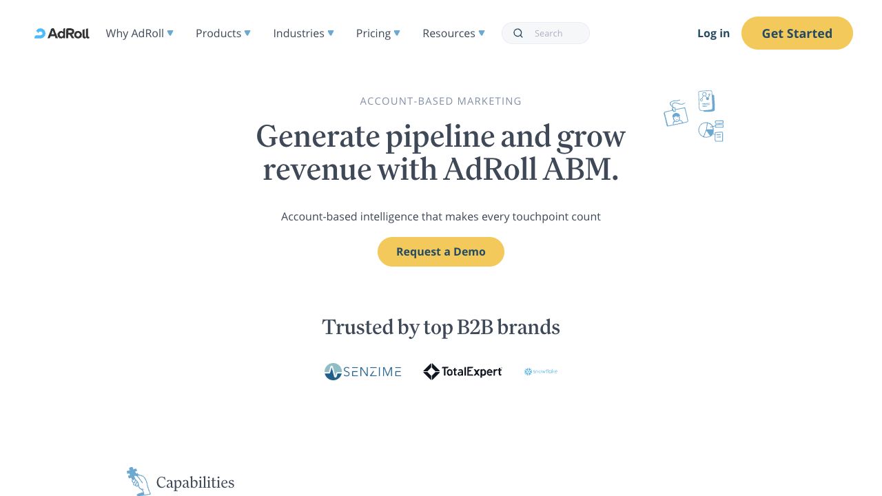 AdRoll ABMのサービストップページ