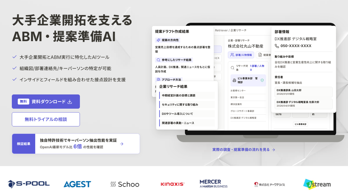 Sales Retrieverのサービストップページ