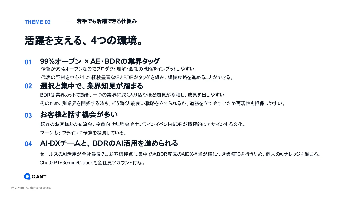 若手でも活躍できる仕組みに関するスライド